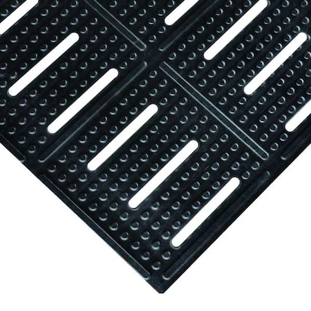 Antifatigue Runner, Nitrile Rubber, Slotted, 3 ft W x 12 ft L, Black