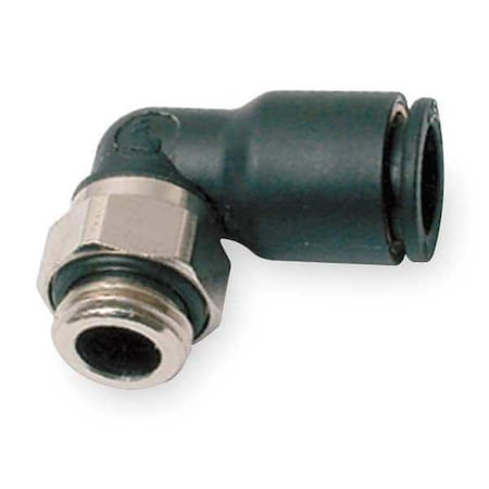 Push-Fit Elbow Fitting, 8mm Tube Size, Fiberglass-Reinforced Nylon, Black, 10 PK