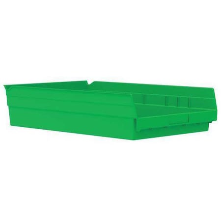 Shelf Storage Bin, Plastic, Green, 4 in H, 11 1/8 in W, 17 7/8 in L