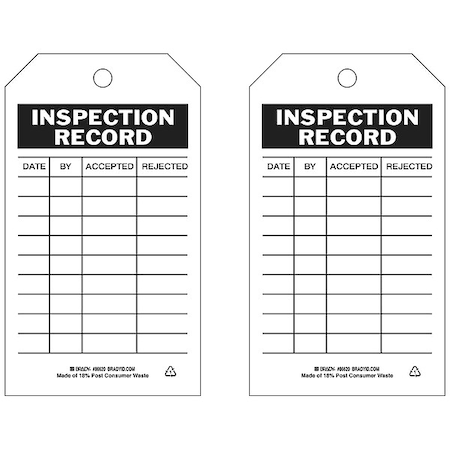 Tag, Safety, Polyester, 7 in H x 4 in W, Black on White, Rectangle, 10 PK