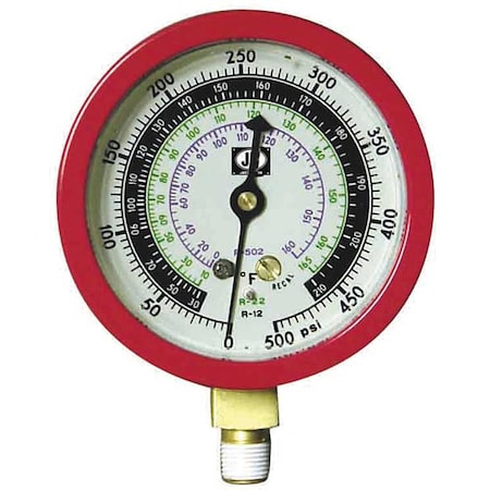 Gauge,3-1/8 In Dia,High Side,Red,800 psi