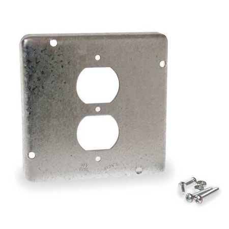 Box Cover, Square Box Type, 2 Gang, Galvanized Steel, Duplex Receptacle Cover Type