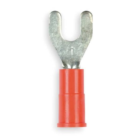 Fork Terminal, #8 Stud Size, 18 AWG, 600 V, Vinyl Insulated, Red, Crimp Termination Only, 100 PK