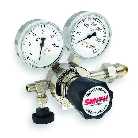 High Purity Gas Regulator, Argon, Helium, Nitrogen, Single Stage, 0.965"-14 Inlet, 1/8 in Outlet