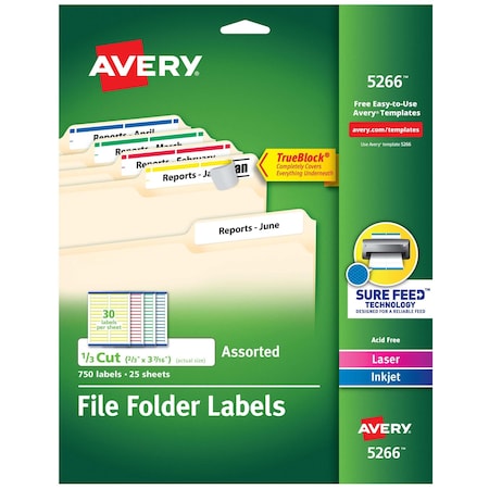 Laser/Inkjet Label, 3 7/16 in Label W, 2/3 in Label H, 30 Labels per Sheet