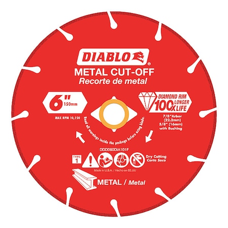 Diamond Saw Blade,Metal,6" Dia.