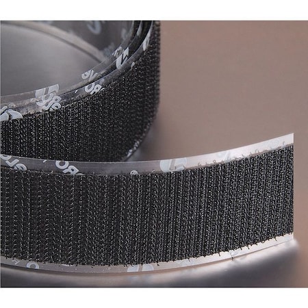 Reclosable Fastener, Acrylic Adhesive, 75 ft, 2 in W, Black