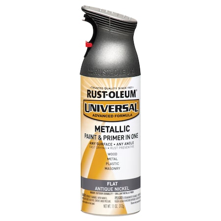 Spray Paint, Antique Nickel, Flat Metallic, Solvent, 11 oz