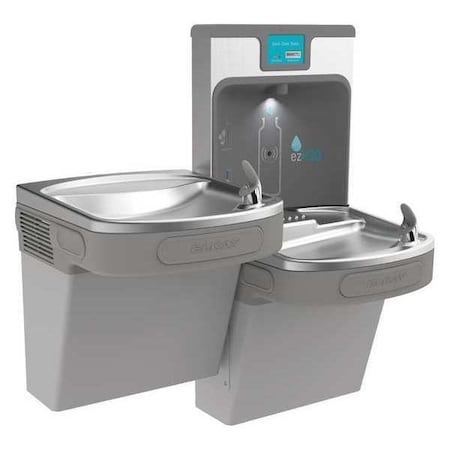 Drinking Fountain with Bottle Filler On-Wall Mount, 2 Levels, Gray, Indoor