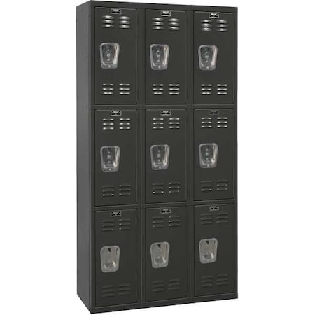 Wardrobe Locker, 36 in W, 18 in D, 72 in H, (3) Tier, (3) Wide, Black