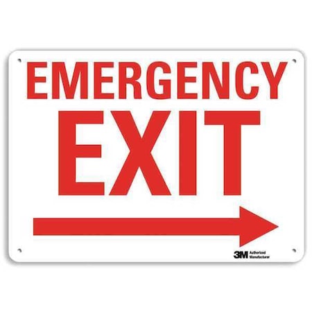 No Header, Emergency Exit (Arrow Right), 10" W x 7" H, Rectangle, Recycled Aluminum