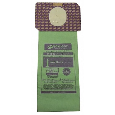 Vacuum Bag, Fits ProTeam Vacuum Brand 107251/107252 Vacuum Models, Dry, Paper, 10 PK