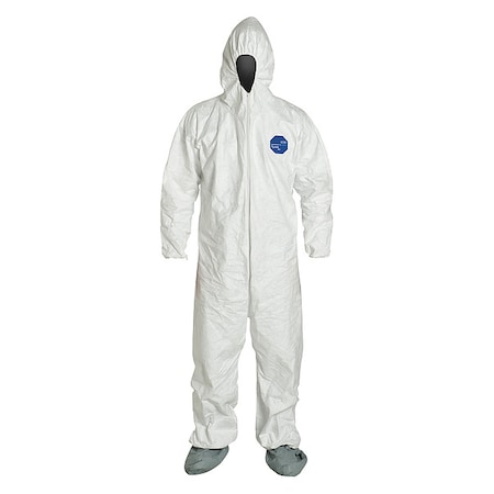 Chemical Resistant Coveralls, Hooded Coverall, L, Tyvek(R) 400, Elastic Wrist, Elastic Ankle, White