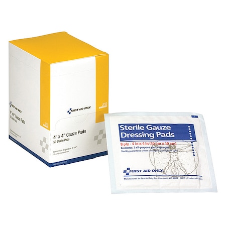 Gauze Pad, Sterile, White, 4 in.W, PK50