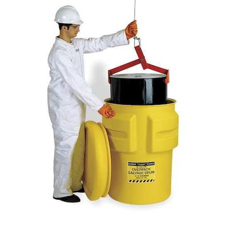 Open Head Salvage Drum, Polyethylene, 95 gal, Unlined, Yellow