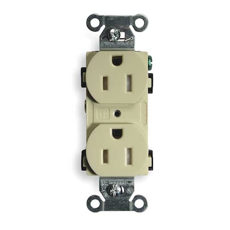 Duplex Straight Blade Receptacle, 5-15R, 15 A, 125V AC, 2 Pole, 3 Wire, Flush Mount, Grounded