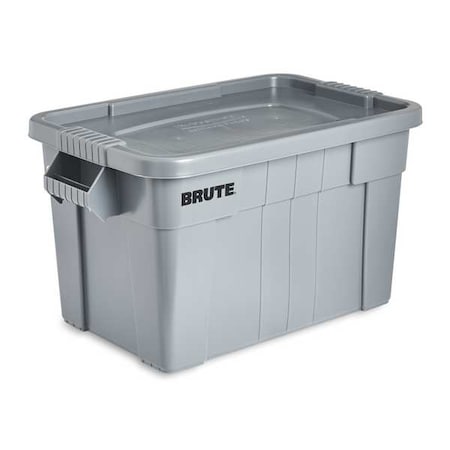 Stack & Nest Storage Tote W/ Lid, 20 gal, 27-7/8 in L x 17-3/8 in W x 15-1/8 in H, Gray, Plastic