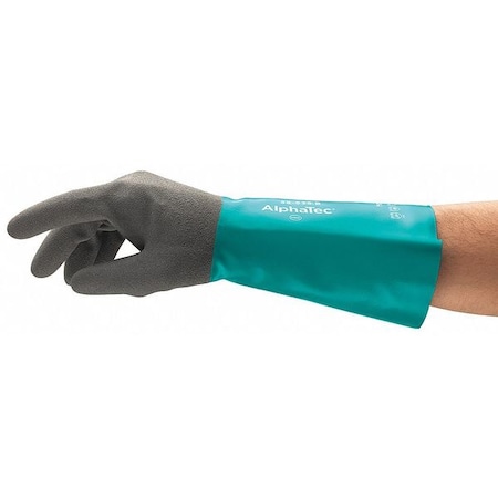 AlphaTec(R) 58-535B Chemical Resistant Gloves, Nitrile, 13 1/4 in L, 13 mil, Black, Green, 11, 1 PR