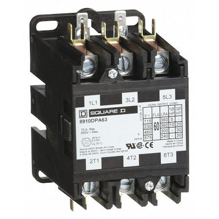 Definite Purpose Magnetic Contactor, 208V-240V AC, 3 P, Non-Reversing, 3 Phase