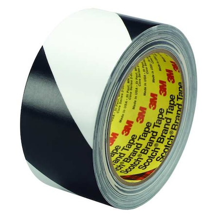 Floor Marking Tape, vinyl, No Legend, Black, White, 2 in W., 4.1 mil Thickness