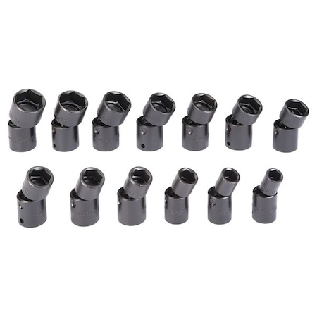 1/2" Drive Universal Impact Socket, SAE, 13 pcs, Black Oxide