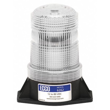 Beacon Light, Clear, 12-80V DC, 80 FPM, 3 7/8 in Dia., Permanent
