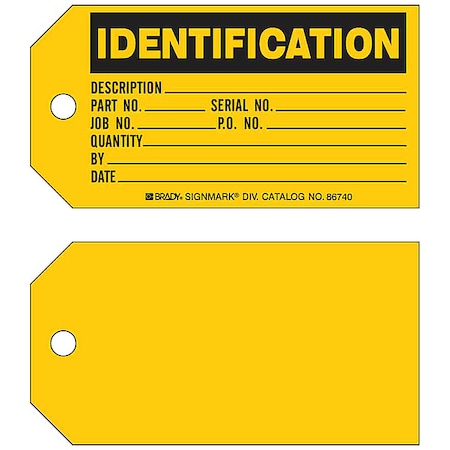 Tag, Inventory, Paper, 3 in H x 5 3/4 in W, Black on Yellow, Rectangle, 100 PK