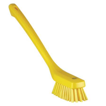 1 73/100 in W Scrub Brush, Stiff, 12 in L Handle, 4 33/100 in L Brush, Yellow, Plastic