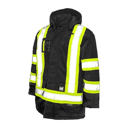 Men's Hi-Vis Safety Parka, 300D Poly Oxford with PU Coating, Black, M