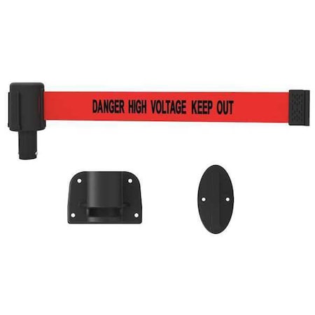 Retractable Belt Barrier, Red, 15 ft Length, Danger High Voltage Keep Out
