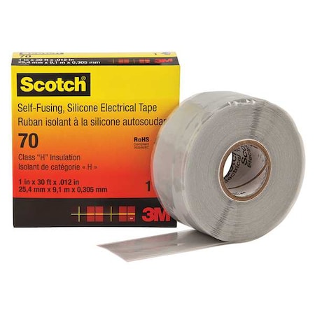 Silicone Electrical Tape, 70, Scotch, 1 in W x 30 ft L, 12 mil thick, Gray