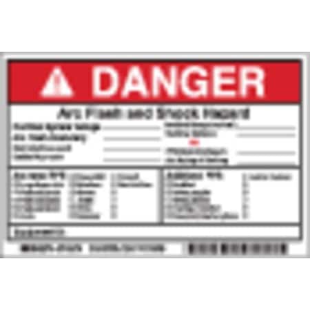 Label, 4in.Hx, 6in.W, Danger Arc Flash, PK5