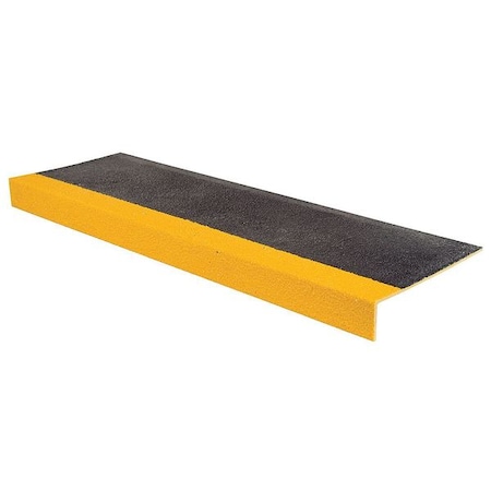 Stair Tread Cover Fiberglass Reinforced Plastic Medium Grit Size, Black/Yellow, 32 in W x