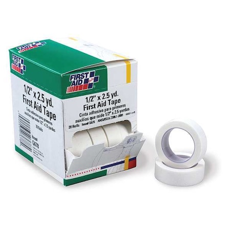 First Aid Tape, White, 1/2inW, 2-1/2yd., PK20