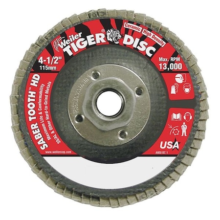 4-1/2 Tiger Ceramic High Density (TY27) Abrasive 80C 5/8"-11 UNC Nut