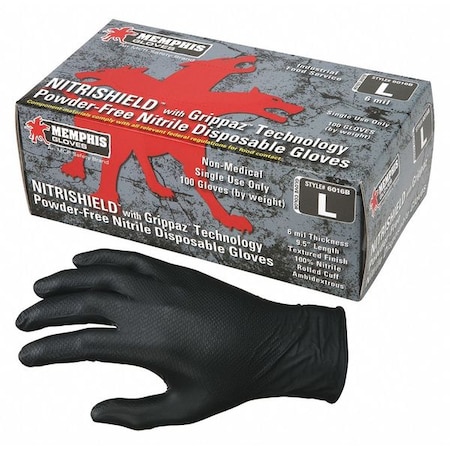 NitriShield with Grippaz, Nitrile Disposable Gloves, 6 mil Palm, Powder-Free, 2XL, 100 PK, Black