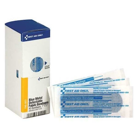 First Aid Kit Refill,1"X3" Blue Metal Detectable Bandages, 40 Per Box