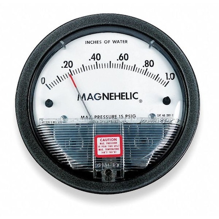 Differential pressure gage, range 0-5.0" w.c., minor divisions .10.