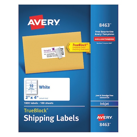 Inkjet Label, 4 in Label W, 2 in Label H, 10 Labels per Sheet White