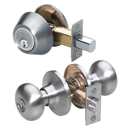Knob Lockset,Biscuit Style,Satin Nickel