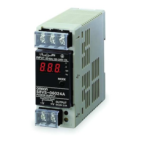 DC Power Supply, 100/240V AC, 24V DC, 60 W, 2.5 A, DIN Rail