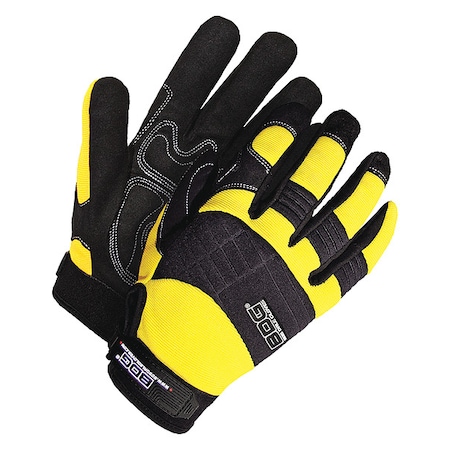 X-Site Mechanics Gloves, Synthetic Leather Palm, Spandex Back, S, Black/Yellow