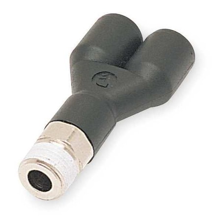 Push-Fit Wye Fitting, 3/8 in Tube Size, Fiberglass-Reinforced Nylon, Black, 10 PK