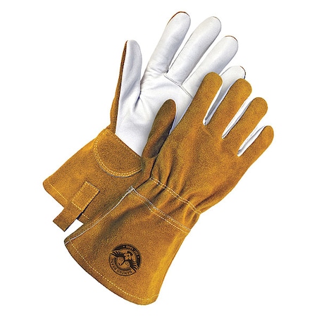60-1-1722 Welding Gloves, Gauntlet Cuff, Wing Thumb, Premium Goatskin, M, 1 PR