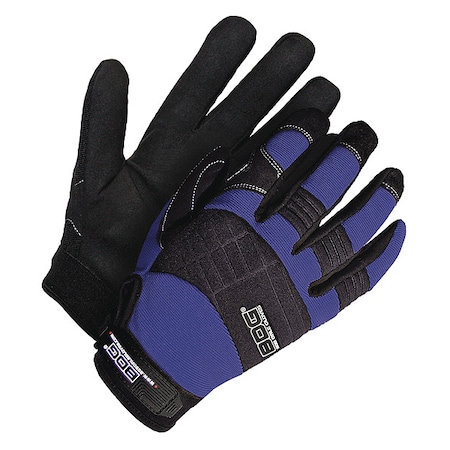X-Site Mechanics Gloves, Synthetic Leather Palm, Spandex Back, L, Black/Blue