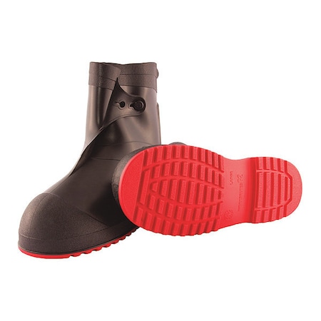 Overboots, Plain Toe, PVC, 10 in Height, Pull On Closure, Cleated Sole, Black/Red, S