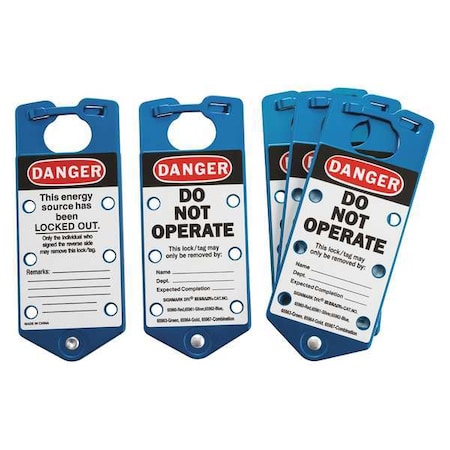 Labeled Lockout Hasp, Blue, Aluminum, 6 Max. No. of Padlocks, 5/16 in Max. Shackle Dia.
