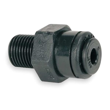 Push-Fit Adapter Fitting, 1/4 in Tube Size, Acetal, Black, 10 PK