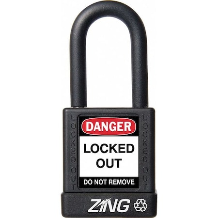 Lockout Padlock, Keyed Alike, Aluminum, Black, 1 1/2 in Shackle Height, 1 1/2 in Body Width