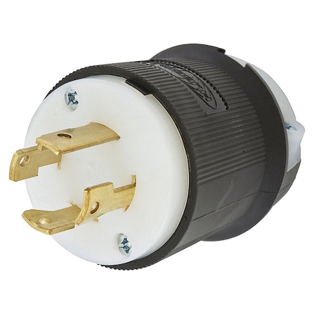 Locking Plug, L15-30P, 30 A, 250V AC, Three Phase, 3 Pole, Screw Terminals, Black, White